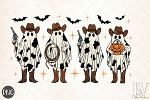 Cow Pattern Cowboy Ghost Halloween, an Illustration by Libby Wishes