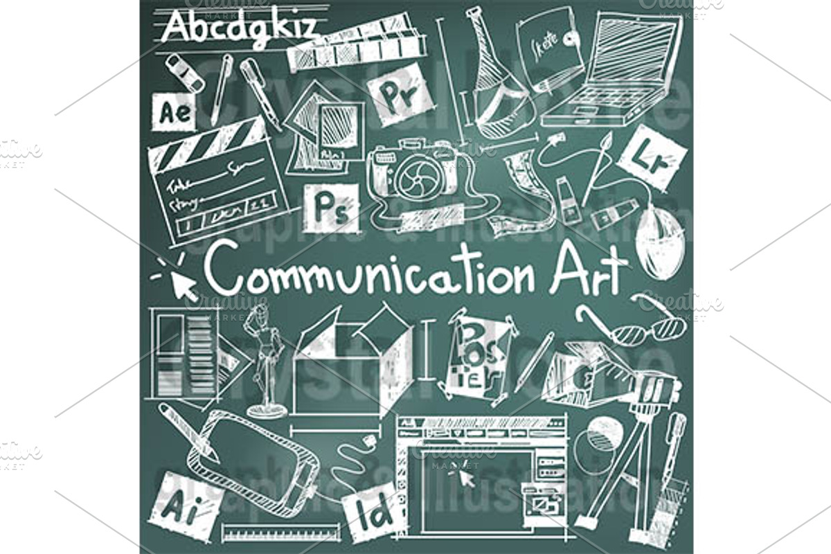 Communication art blackboard doodle, a Background Graphic by Crytal Home Graphics