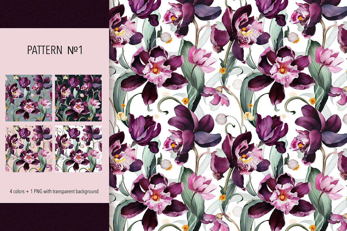 Purple floral pattern, orchids, a Pattern Graphic by Lisima (Photo 4 of 15)