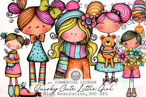 Quirky Cute Little Girl Clipart, an Illustration by Sublimation Artist