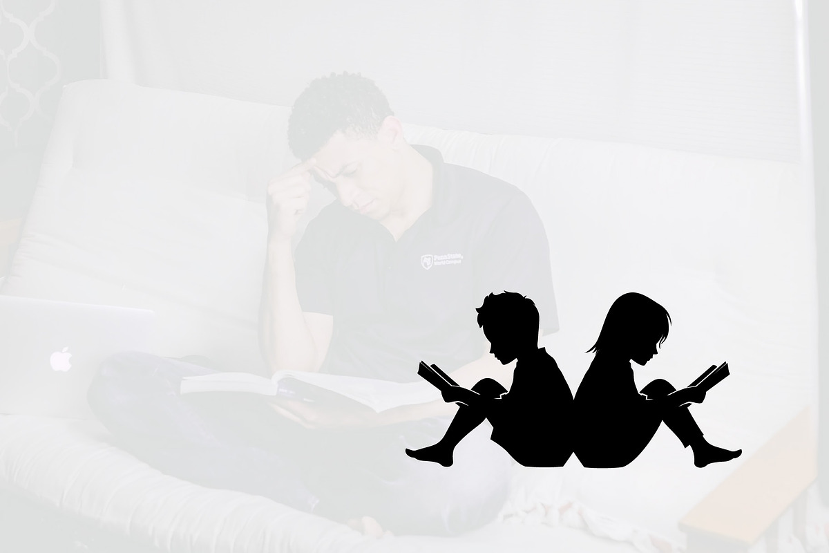 Little Boy Girl Read Book Silhouette, an Education Illustration by  jongcreative, image size:1200x800
