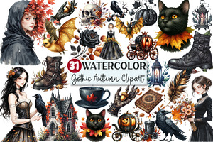 Watercolor Gothic Autumn Clipart, an Illustration by Rose Art