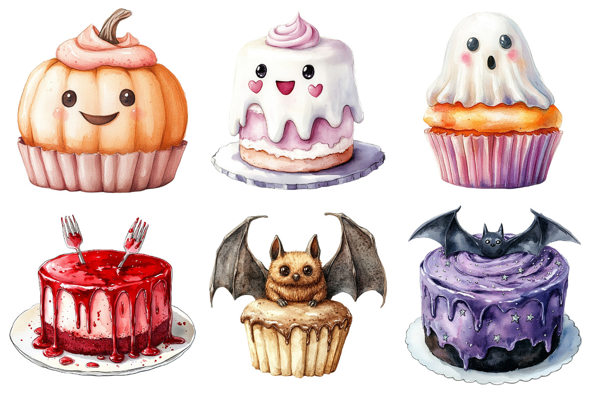 Watercolor Halloween Cake Clipart, an Illustration by Daily.Designs (Photo 5 of 5)