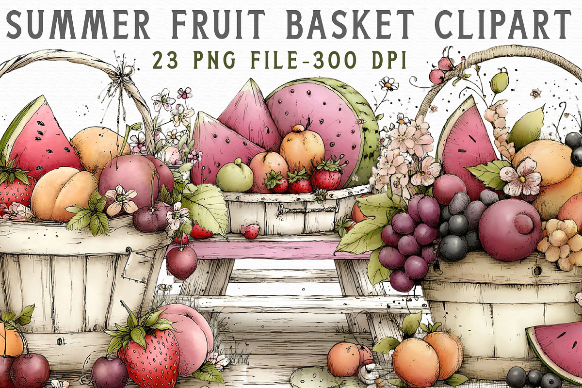 Summer Fruit Basket Clipart, an Illustration by Libby Wishes (Photo 1 of 7)