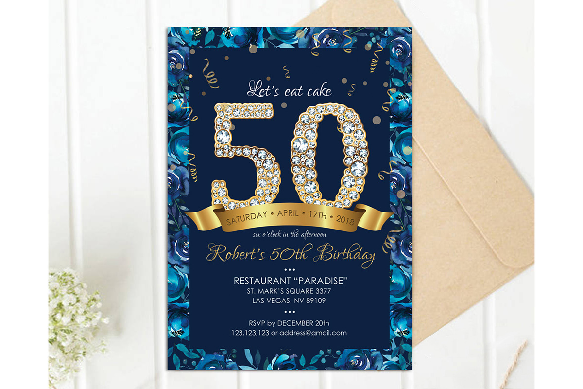 Navy and Gold 50th Birthday Invitе, an Invitation Template by DreamsClipArt (Photo 1 of 4)