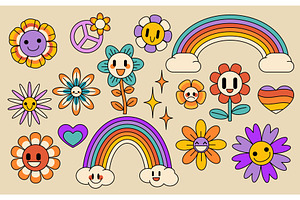 Retro flower and rainbow collection, an Illustration by art PVP - market