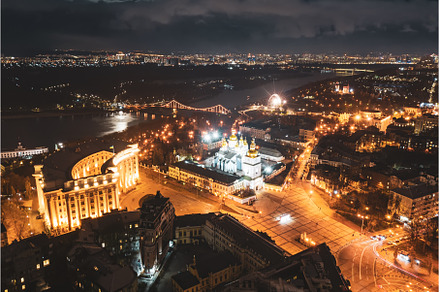 Aerial night view night Kyiv, an Architecture Photo by Nature and travel