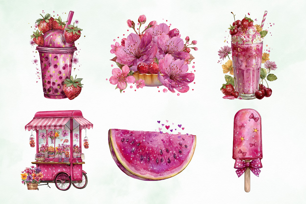 Whimsical Pink Sweet Summer Clipart, a Seasonal Illustration by Creative Art (Photo 6 of 8)