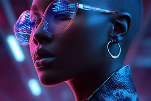 Young African woman wearing stylish glasses in a colorful urban setting at nigh, a Person Photo by AlyaAnd