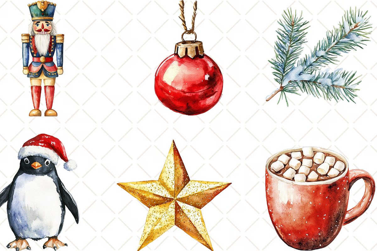 Funny Christmas Watercolor Clipart, an Illustration by Black Bird Studio (Photo 5 of 6)