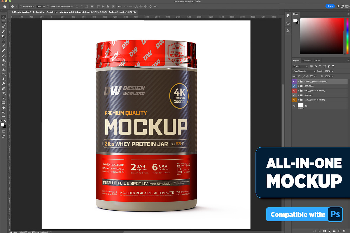 2lb Whey Protein Jar Mockup B3-Pro, a Packaging Mockup by Design Warlord (Photo 2 of 16)