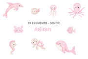 Pink Little Sea - Clipart Set, an Animal Illustration by Articlips (Thumbnail 3 of 4)