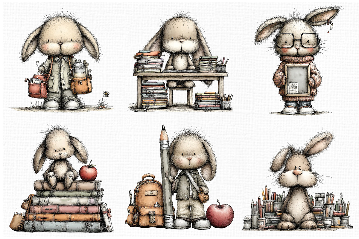 Whimsical Back to School Bunny PNG, an Animal Illustration by Libby Wishes (Photo 3 of 5)