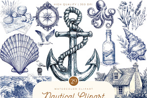 Watercolor Nautical Clipart, an Object Illustration by SparkyDesignsUS