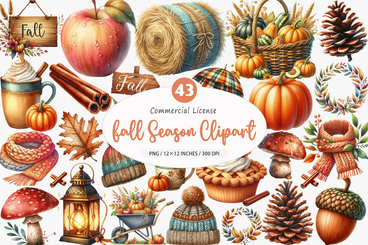 Watercolor Fall Season Clipart, an Illustration by SinaCreation (Photo 1 of 5)
