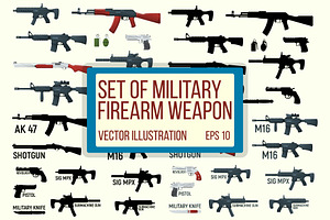 Set of military firearm weapon icon.