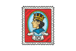 Postage Stamp And Queen Color Sketch