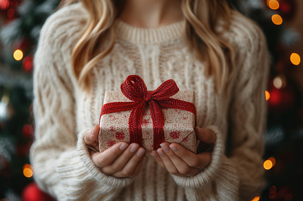 Holiday season gift presented by a w, a Photo by Tanuart