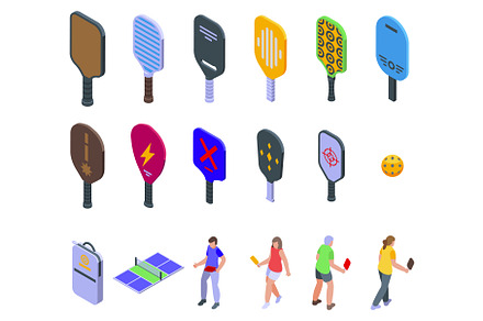 Pickleball icons set isometric, a Sport Illustration by Ylivdesign