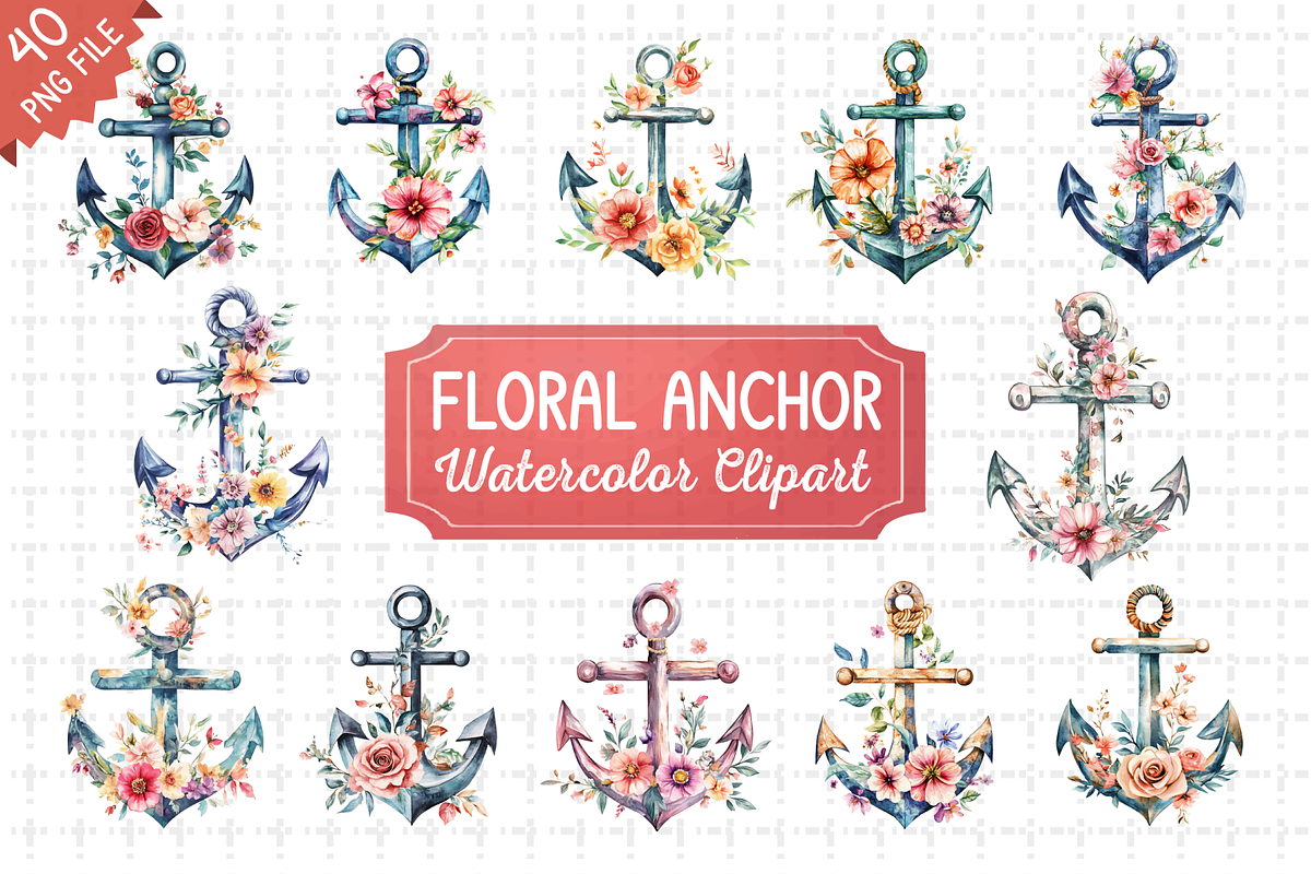 Floral Anchor Watercolor Bundle PNG, an Illustration by RaiihanCrafts