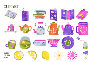 Books And Tea Vector Collection