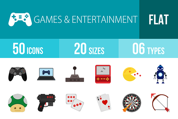 50 Games Flat Multicolor Icons