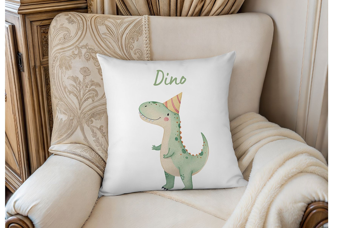 Dino Birthday Watercolor Clipart Set, an Illustration by MockupWizard (Photo 5 of 5)