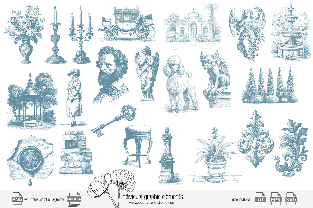 105 line art French Chateau clip art, a Seasonal Illustration by Poppy Lane Studio (Photo 3 of 13)
