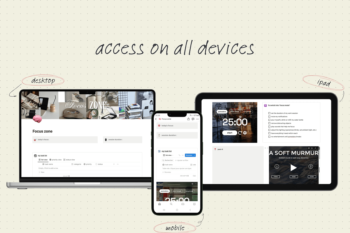 Focus zone - Notion template, an App Template by Iasan Design (Photo 4 of 6)