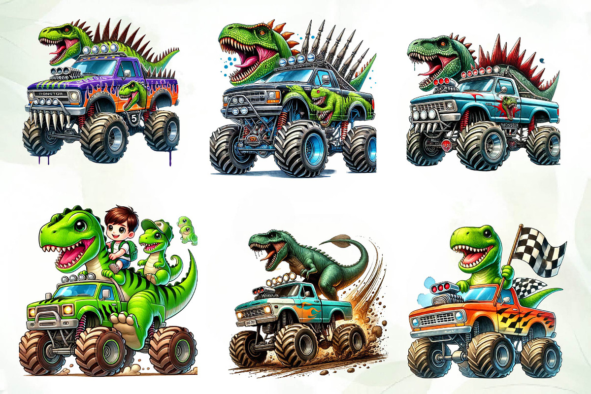 T-Rex Dinosaur Monster Truck Clipart, an Illustration by CreationArt (Photo 2 of 5)
