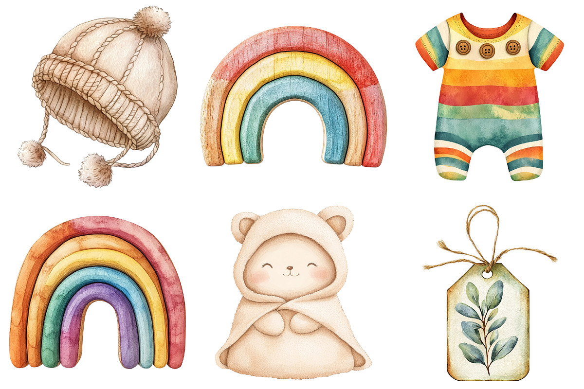 Boho baby watercolor clipart, an Illustration by Watercolor design (Photo 4 of 5)