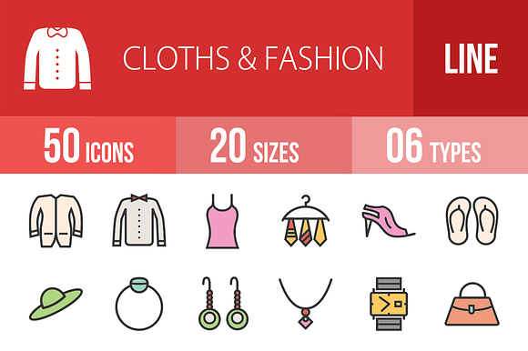 50 Clothes Fashion Line Filled Icons preview 4