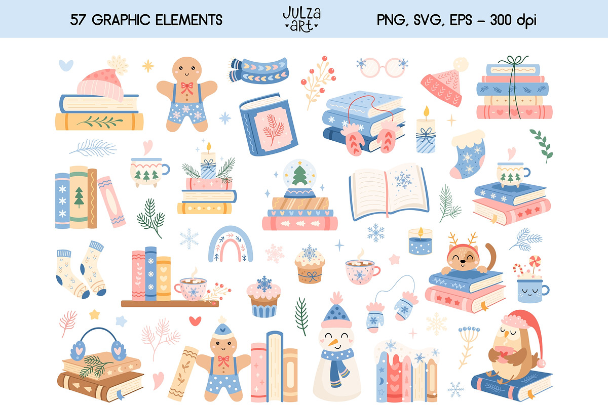 Cozy Winter Bookish Clipart, a Seasonal Illustration by JulzaArt (Photo 2 of 7)