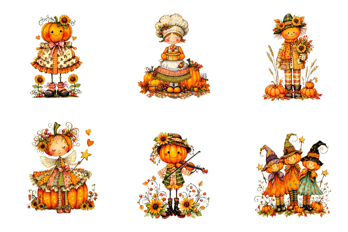 Quirky Pumpkins Clipart, a Seasonal Illustration by CreationArt (Photo 3 of 5)