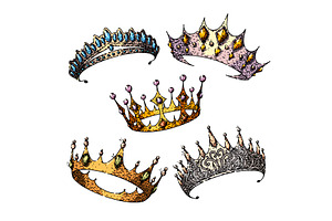 crown queen set sketch hand drawn, an Object Illustration by pikepicture