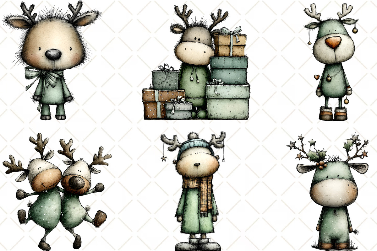 Whimsical Christmas Reindeer Clipart, an Illustration by Black Bird Studio (Photo 6 of 6)