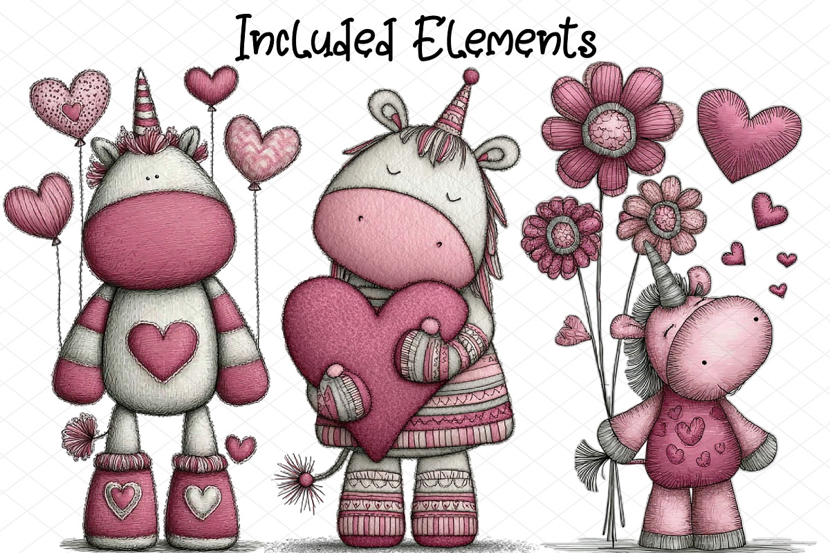 Whimsical Valentine's Unicorn Clipar, an Illustration by cherrydesign (Photo 2 of 4)