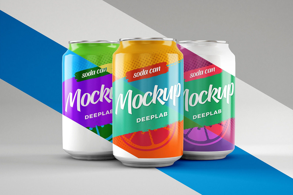 Soda Can Mockup Set, a Packaging Mockup by Deeplab (Photo 3 of 17)