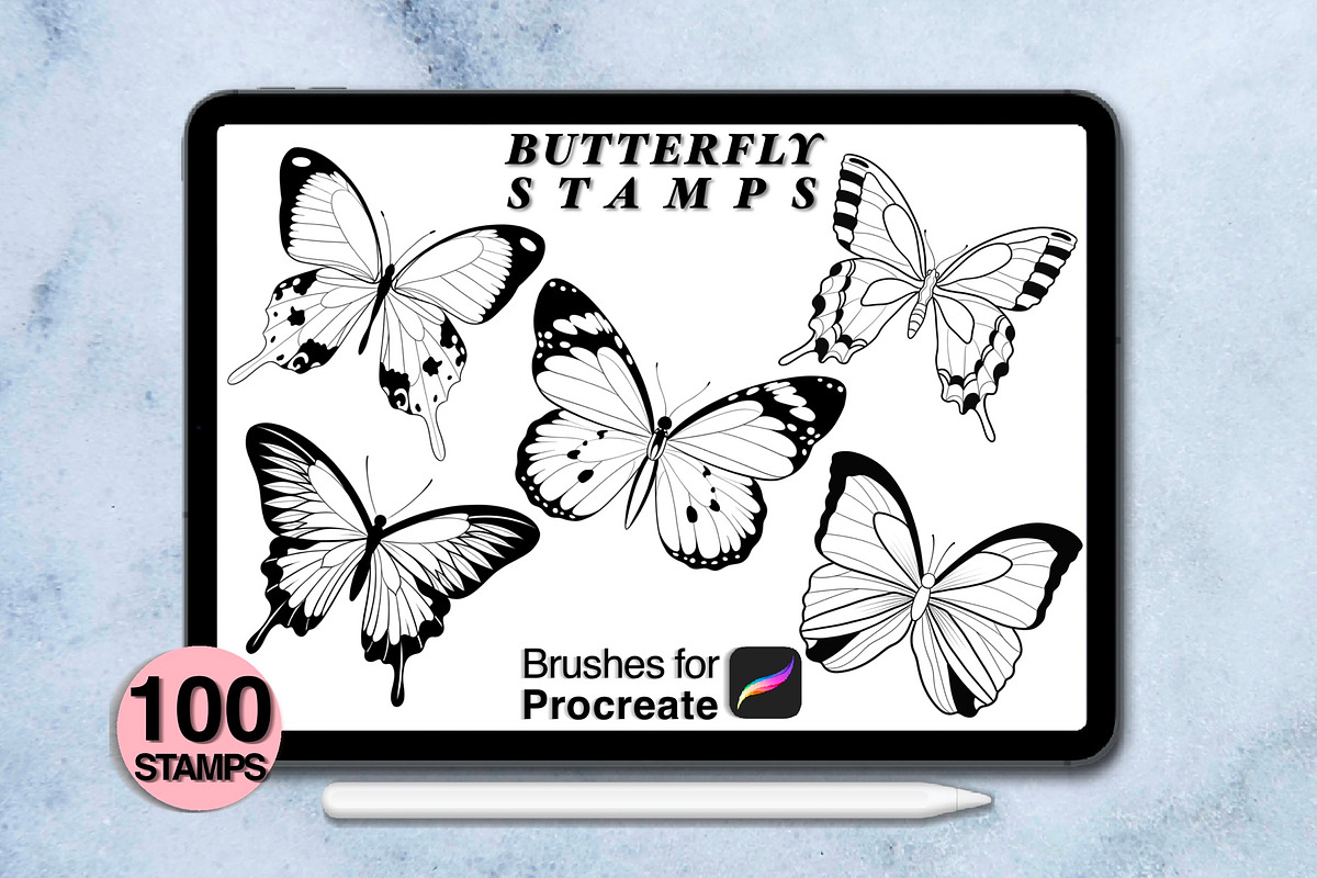 100 procreate butterfly stamps, a Brush Add-On by Arts For Peace (Photo 3 of 9)