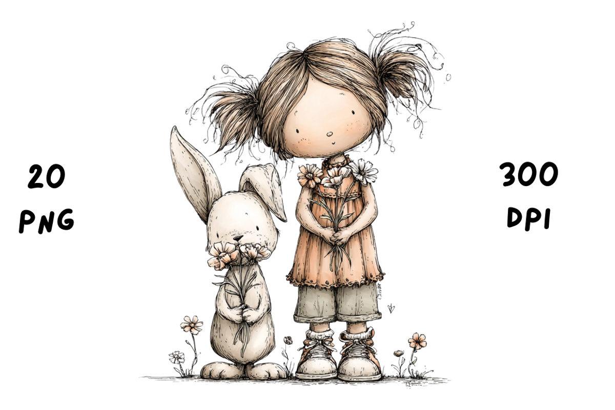 Whimsical Floral Girl and Bunny, an Animal Illustration by GiraffeCreative (Photo 12 of 20)