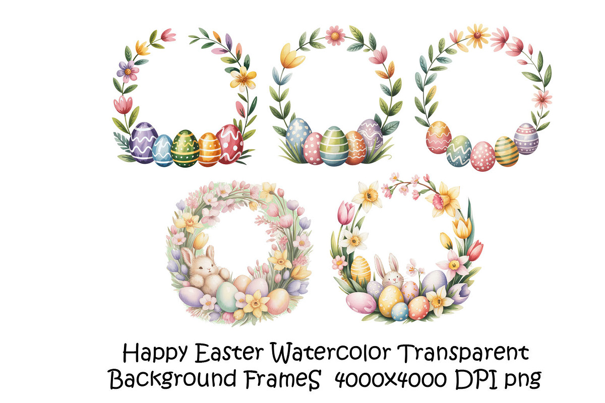 Happy easter watercolor frames, a Decorative Illustration by SketchArtStudio (Photo 1 of 3)