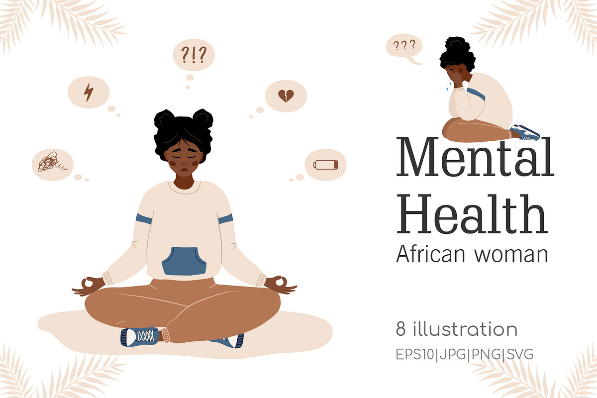 Mental Health african woman, a Healthcare Illustration by KeronnArt (Photo 1 of 8)