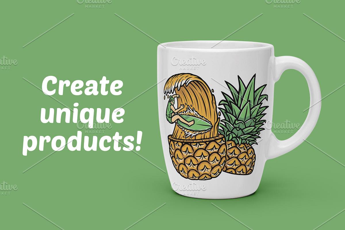 Surfing in pineapple illustration, a Person Illustration by gunaonedesign (Photo 2 of 5)