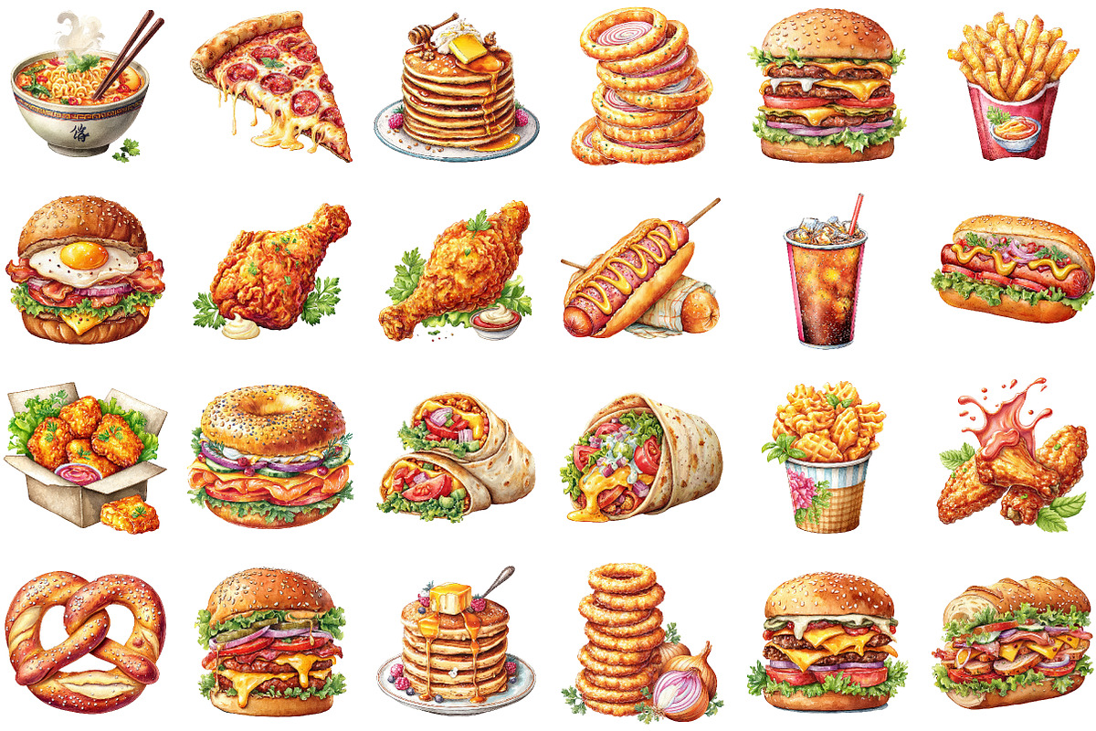 Fast Food Watercolor Clipart, an Illustration by Sublimation Artist (Photo 2 of 6)