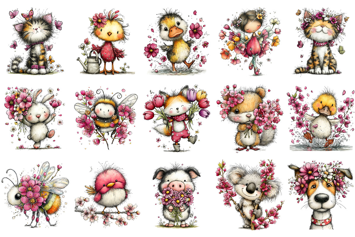 Whimsical Spring Clipart Bundle, an Illustration by OK Design (Photo 3 of 6)