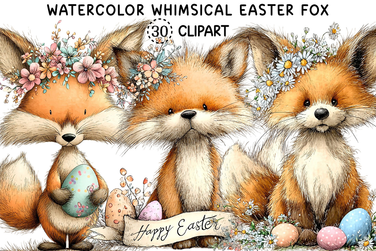 Watercolor Whimsical Easter Fox Png, an Illustration by Creative Art (Photo 1 of 8)