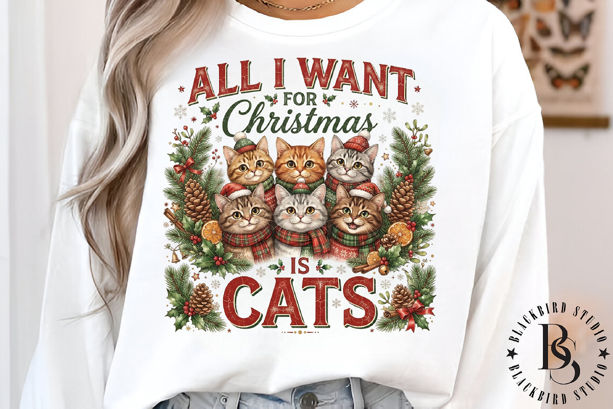 All I Want for Christmas Is Cats PNG, an Object Graphic by Black Bird Studio (Photo 4 of 4)