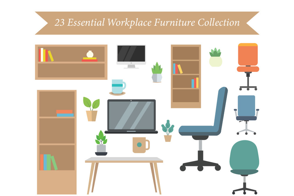 23 Essential Workplace Furniture Set, an Object Illustration by jongcreative (Photo 1 of 5)