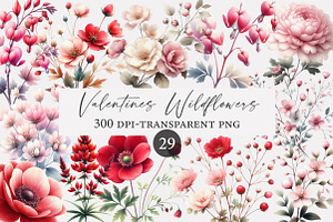 Watercolor Valentines Wildflowers, an Illustration by Designworld