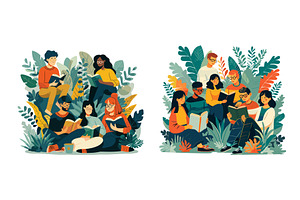 People crowd reading books cartoon, a Person Illustration by Valerie Bodnar